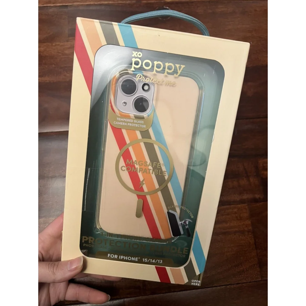 XO Poppy iPhone 13, 14, 15 Case - Magsafe Compatible Stripes screen&lens Protect